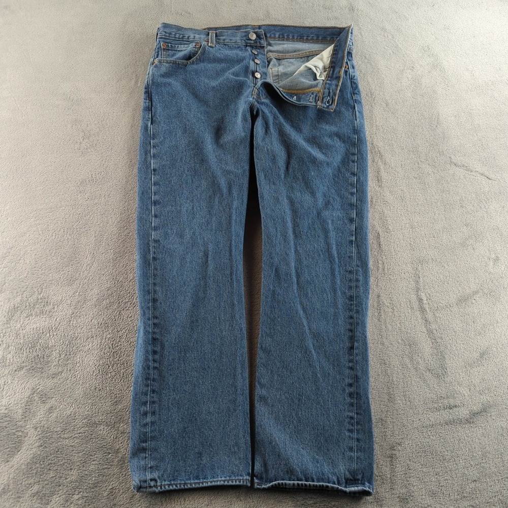 Levis 501 Jeans Mens 35x30 (Fits‎ 36x30) Blue Faded Straight Button Fly Denim